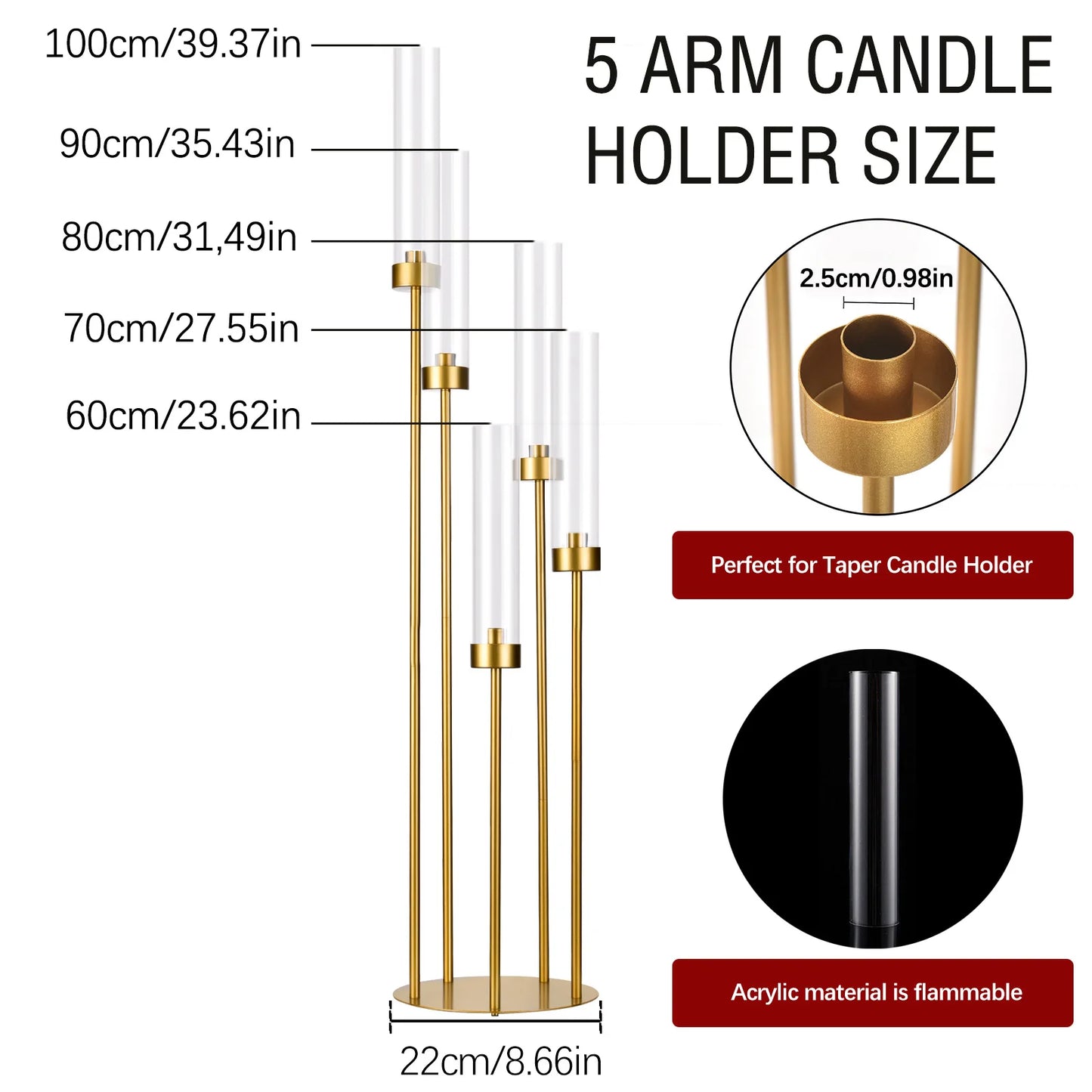 Gold 5-Arm Floor Candle Holder Set