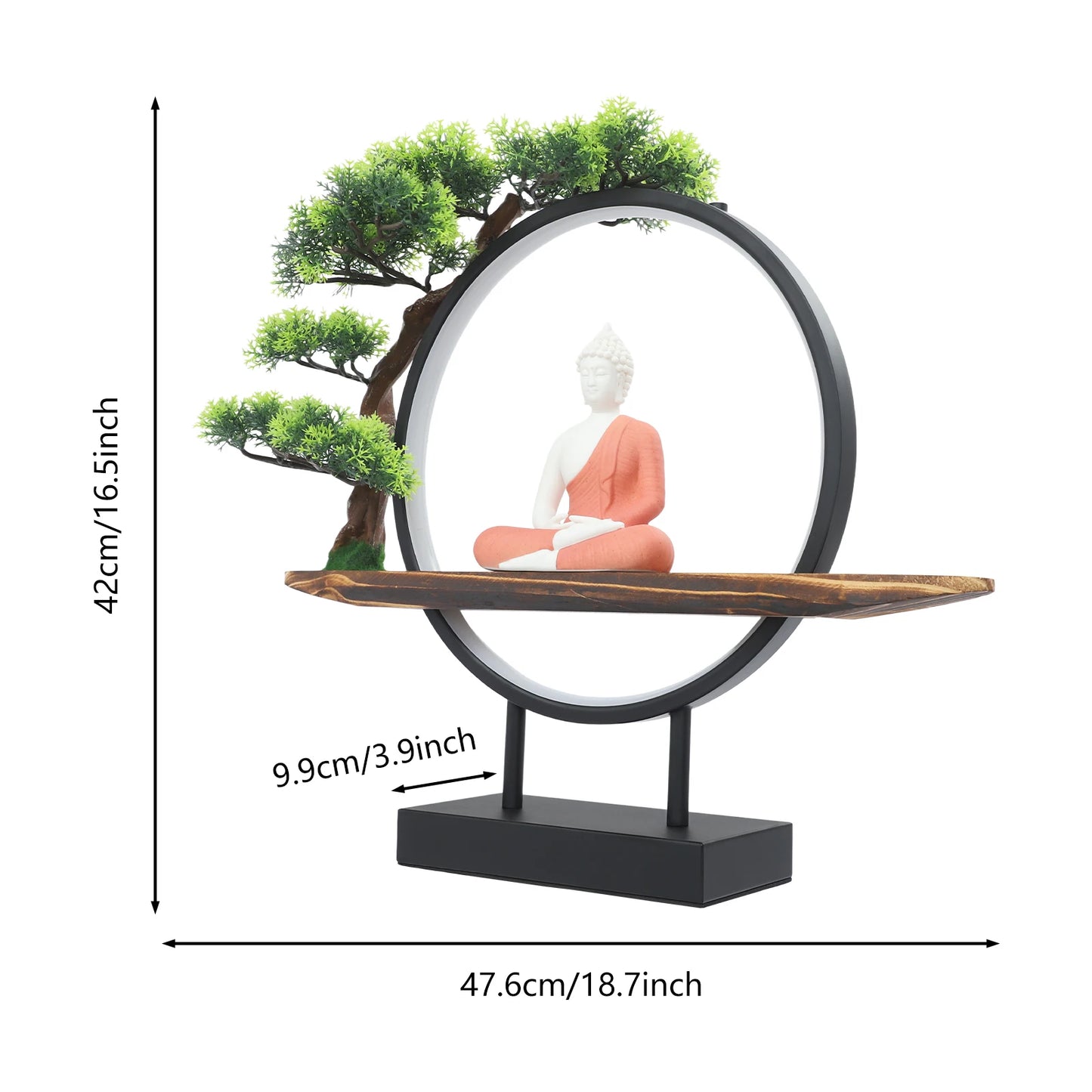 Zen Buddha Statue with Pine Needle Lamp