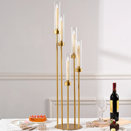 Gold 5-Arm Floor Candle Holder Set
