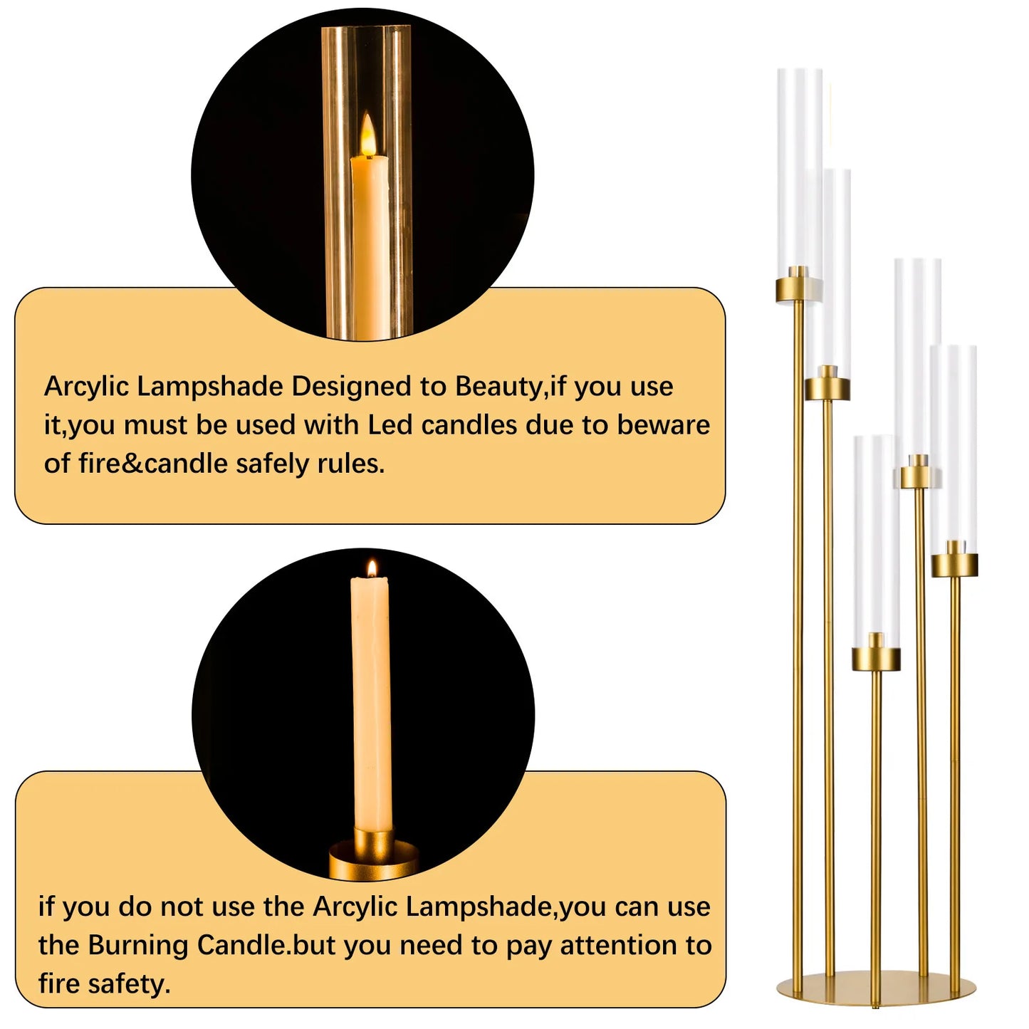 Gold 5-Arm Floor Candle Holder Set