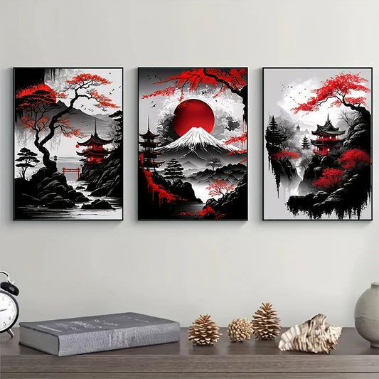 3PCS Japanese Landscape Canvas Wall Art