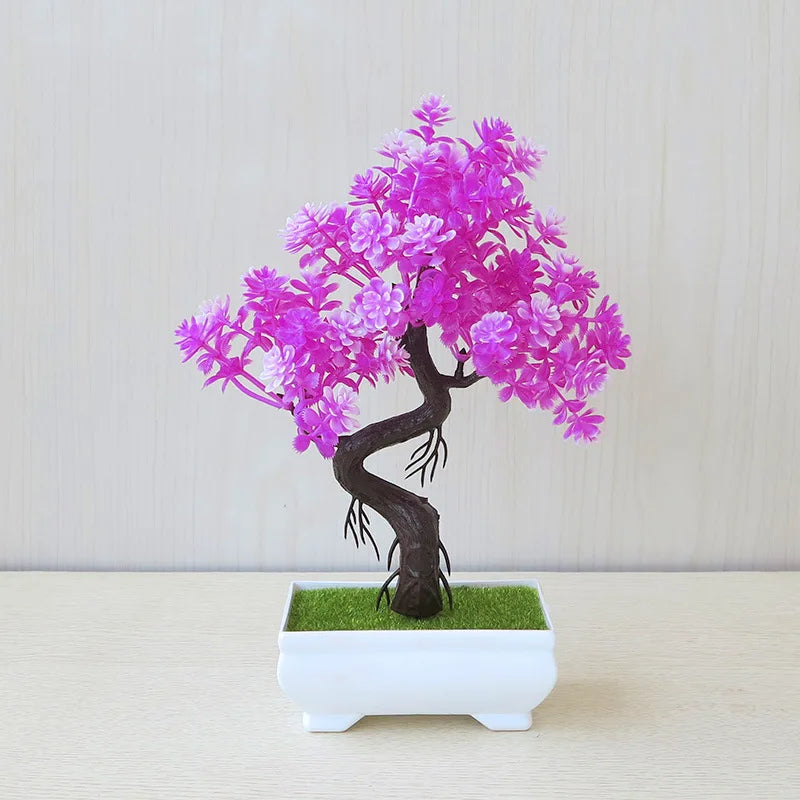 Artificial Plastic Plants Bonsai Tree Small Pot Potted Flower Garden Fake Plant Arrangement Ornaments Home Room Table Decoration