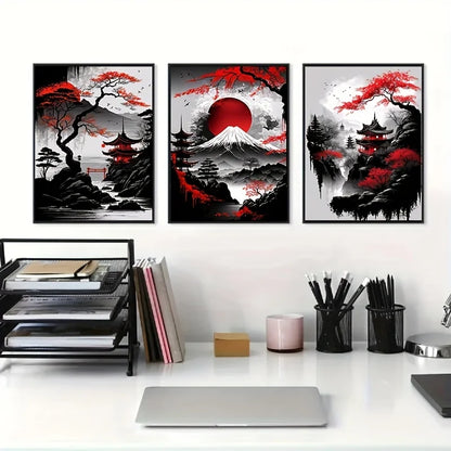 3PCS Japanese Landscape Canvas Wall Art