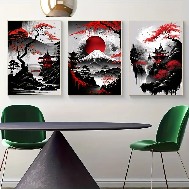 3PCS Japanese Landscape Canvas Wall Art
