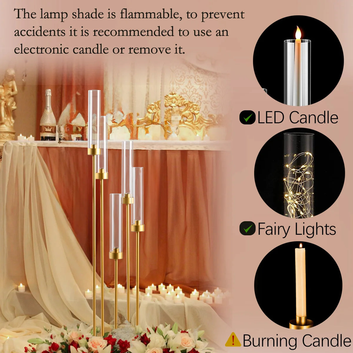 Gold 5-Arm Floor Candle Holder Set