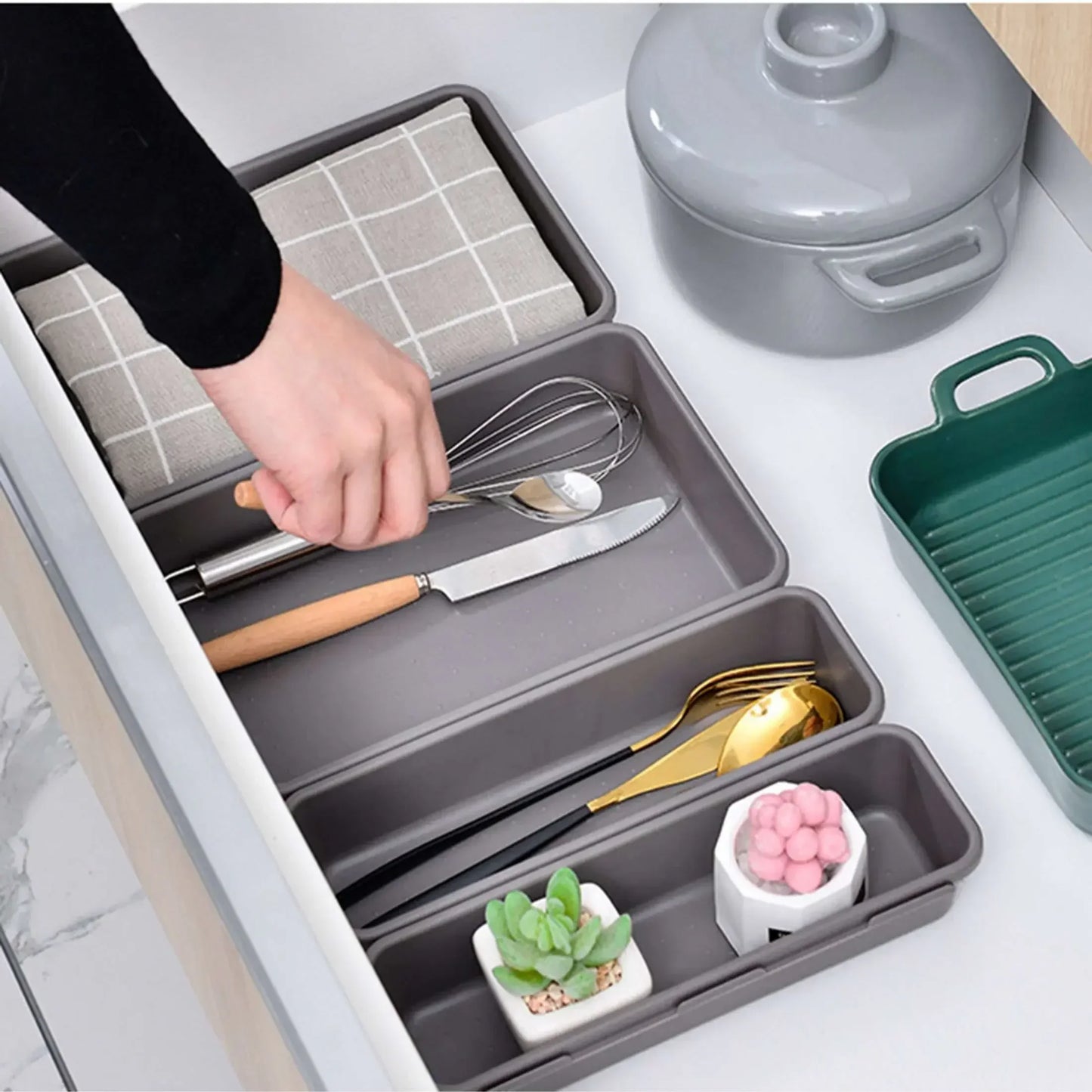 8PCS Adjustable Drawer Organizer Tray Set
