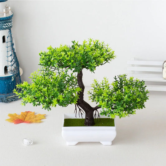 Artificial Plastic Plants Bonsai Tree Small Pot Potted Flower Garden Fake Plant Arrangement Ornaments Home Room Table Decoration