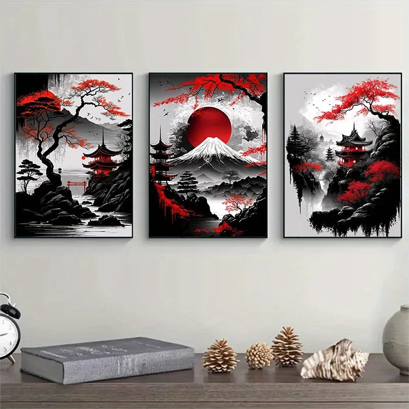 3PCS Japanese Landscape Canvas Wall Art
