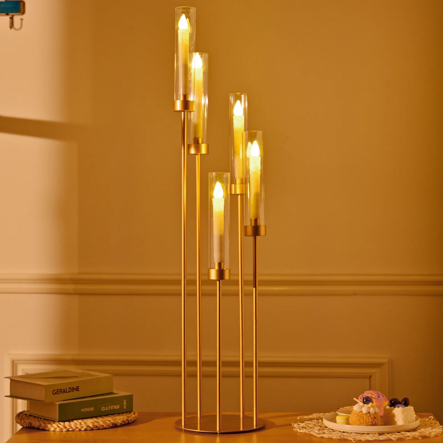 Gold 5-Arm Floor Candle Holder Set