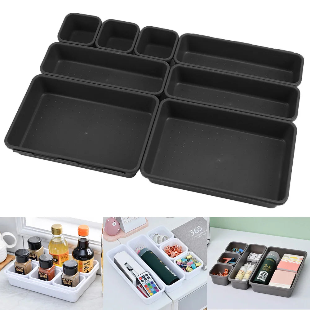8PCS Adjustable Drawer Organizer Tray Set