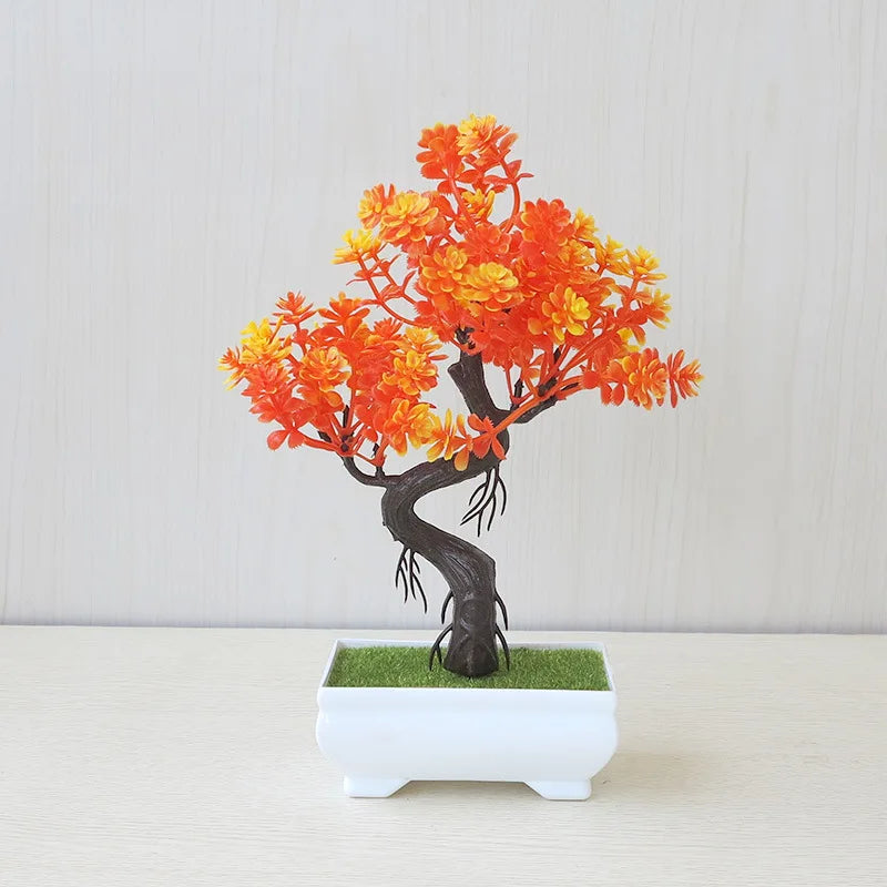 Artificial Plastic Plants Bonsai Tree Small Pot Potted Flower Garden Fake Plant Arrangement Ornaments Home Room Table Decoration