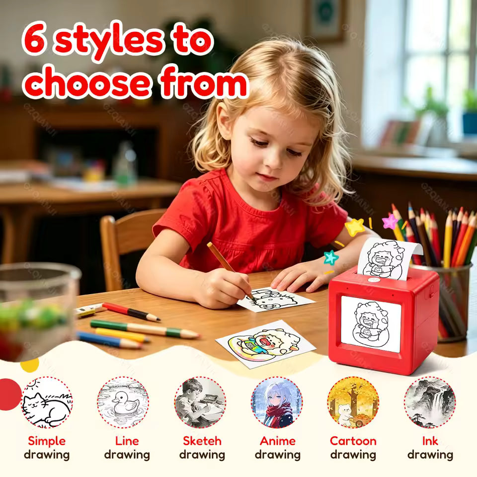 Girl coloring stickers printed in six drawing styles